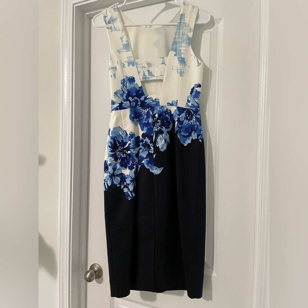 Anthropologie Maeve Sleeveless Navy & White Shift Dress with Cutout Back - Picture 2 of 3